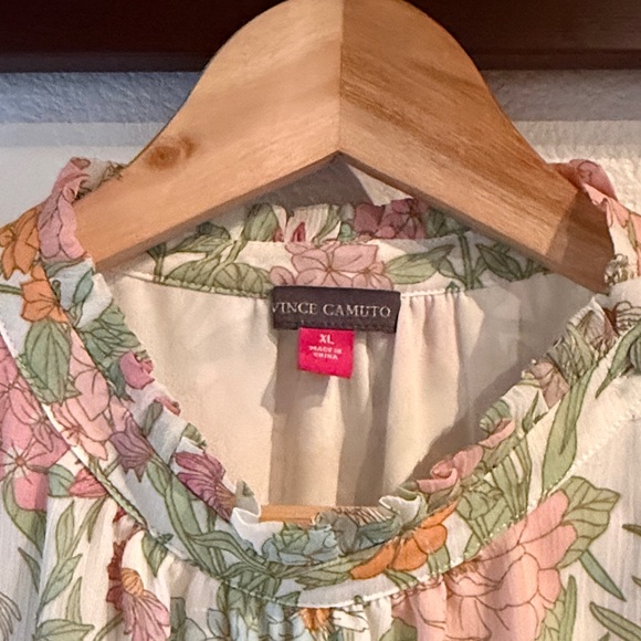 Vince Camuto Multicolor Pastel Floral Smocked Neck Sleeve Blouse, Size XL - Picture 3 of 11